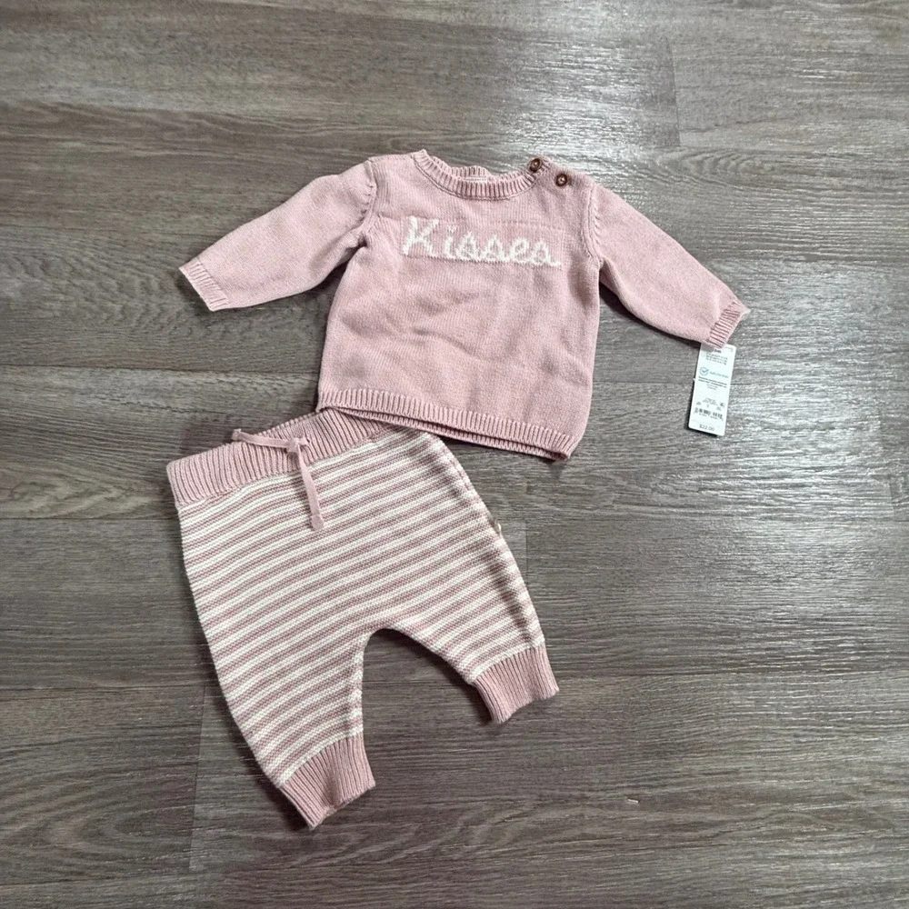 Carters Just One You Baby Girls 2pc Knit Sweater Set Pink Kisses 3M 1U281010